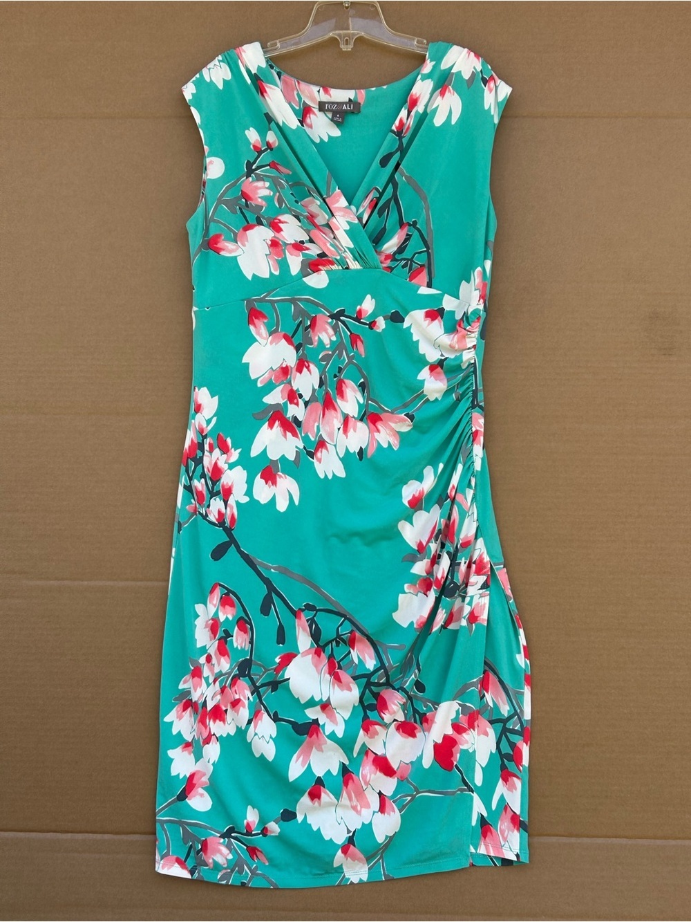 Roz & Ali Green Floral Midi Dress Size 6 Sleeveless Rushed